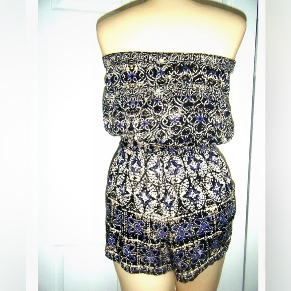 ANGIE Elephant Printed Strapless Romper Medium lightweight summer jumpsuit - Picture 4 of 16